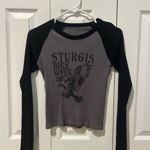 Urban Outfitters Black and Gray Long Sleeve Tee with Sturgis Graphic